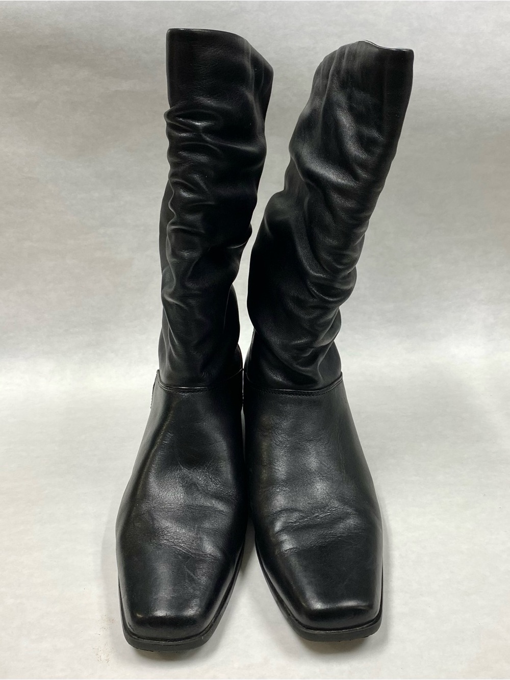 Croft & Barrow Peggie Black Leather Slouch Mid-Calf Leather Heeled Boots Size 8
